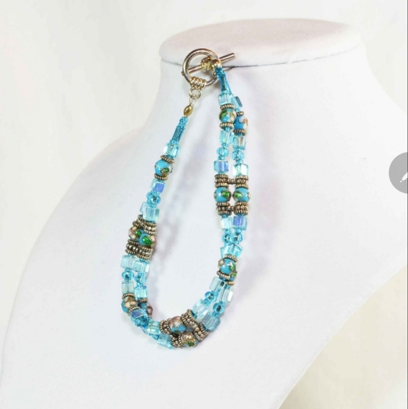 Beautiful Handmade Blue Cloisonne' Beaded Bracelet - Picture 2 of 7